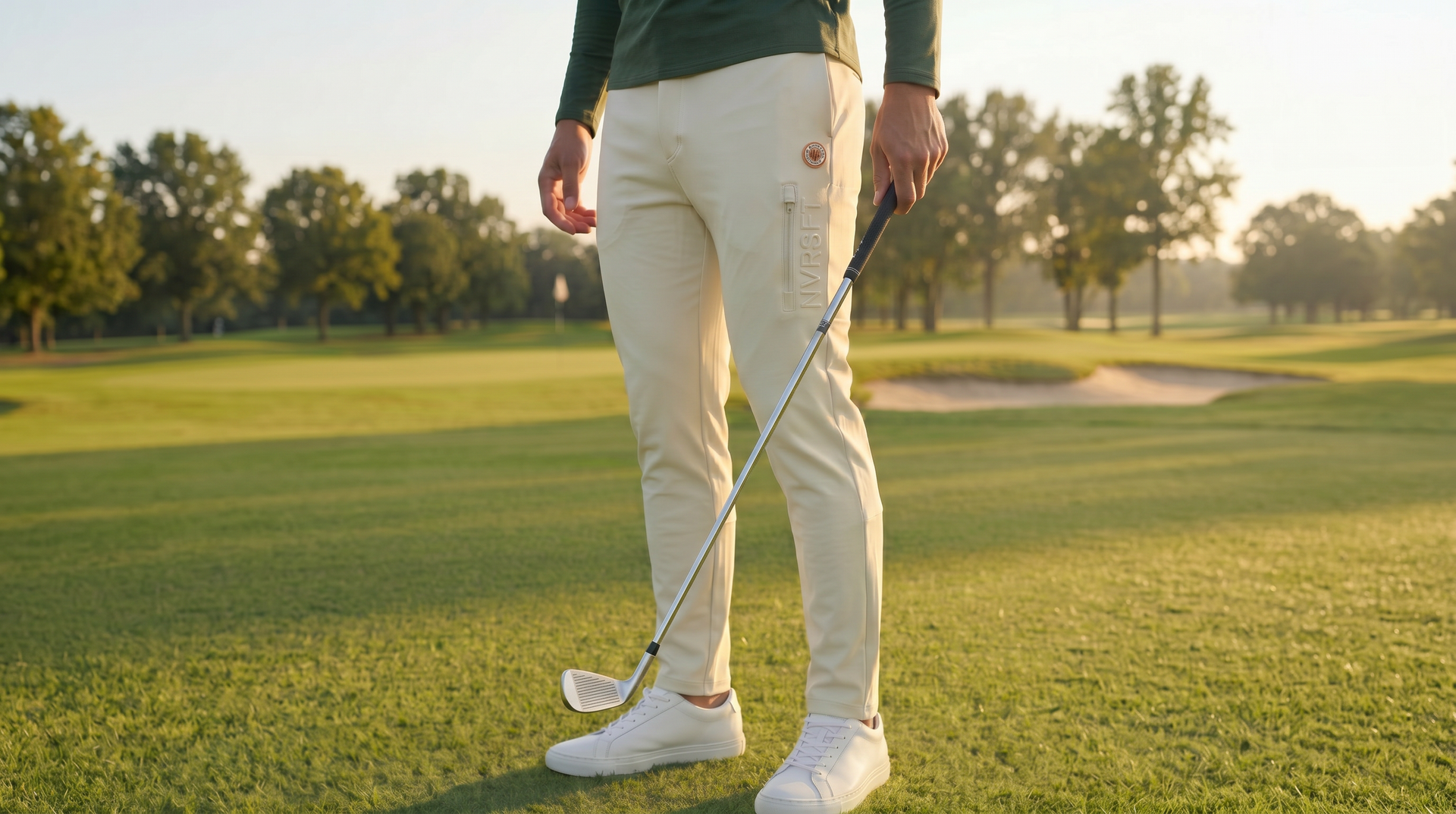 Active Golf NVRSFT Sport pantalón Meta Twill Stretch crema — colección golf premium hombre