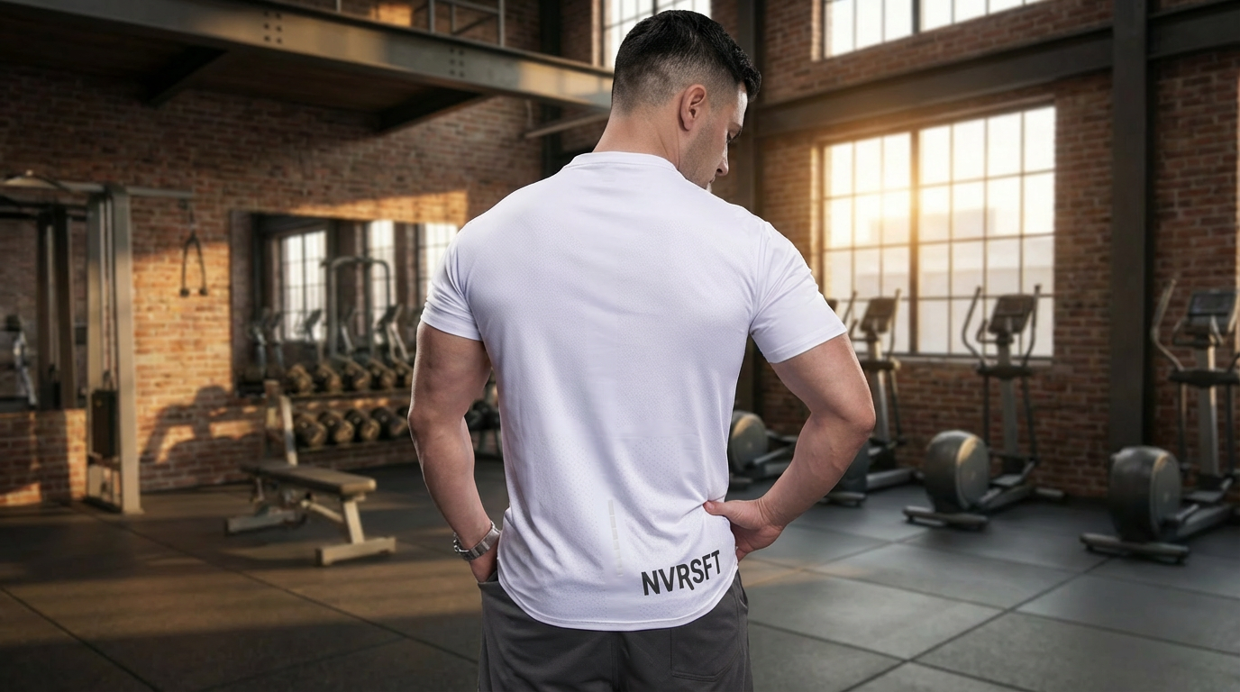 Active Top NVRSFT Sport blanco de alta elasticidad — playera deportiva quick-dry hombre