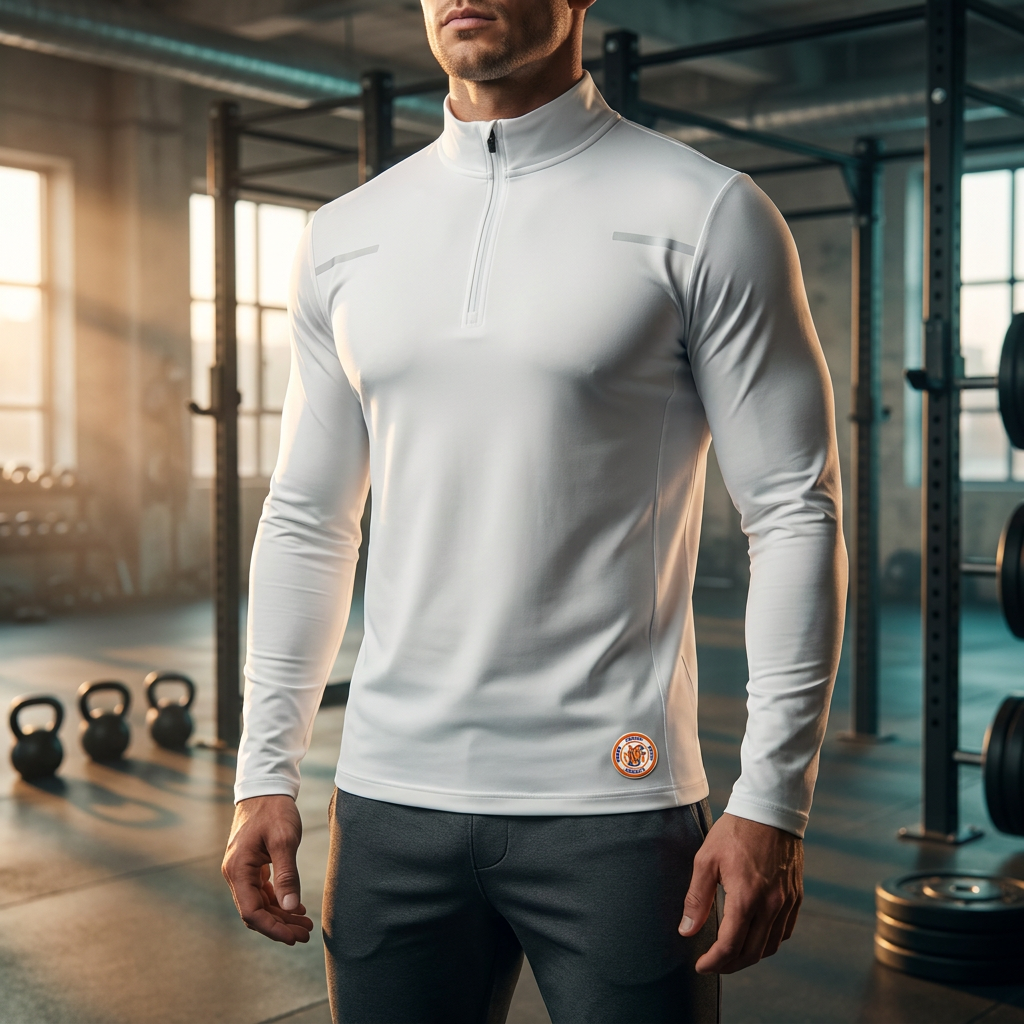 Sudadera Performance de Manga Larga con cierre mediano crema y elementos reflectantes - NVRSFT®