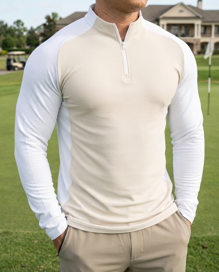 Sudadera de manga larga con cierre quarter zip y corte en hombros - NVRSFT®