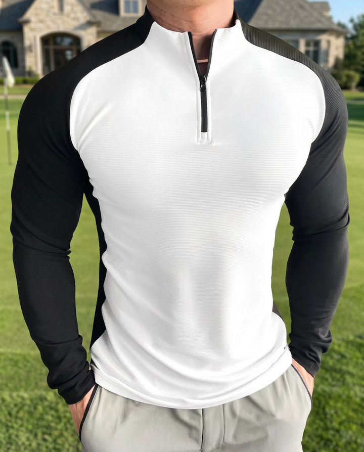 Sudadera de manga larga con cierre quarter zip y corte en hombros - NVRSFT®