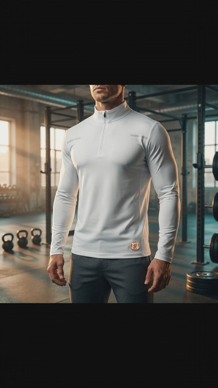 Sudadera Performance de Manga Larga con cierre mediano crema y elementos reflectantes - NVRSFT®